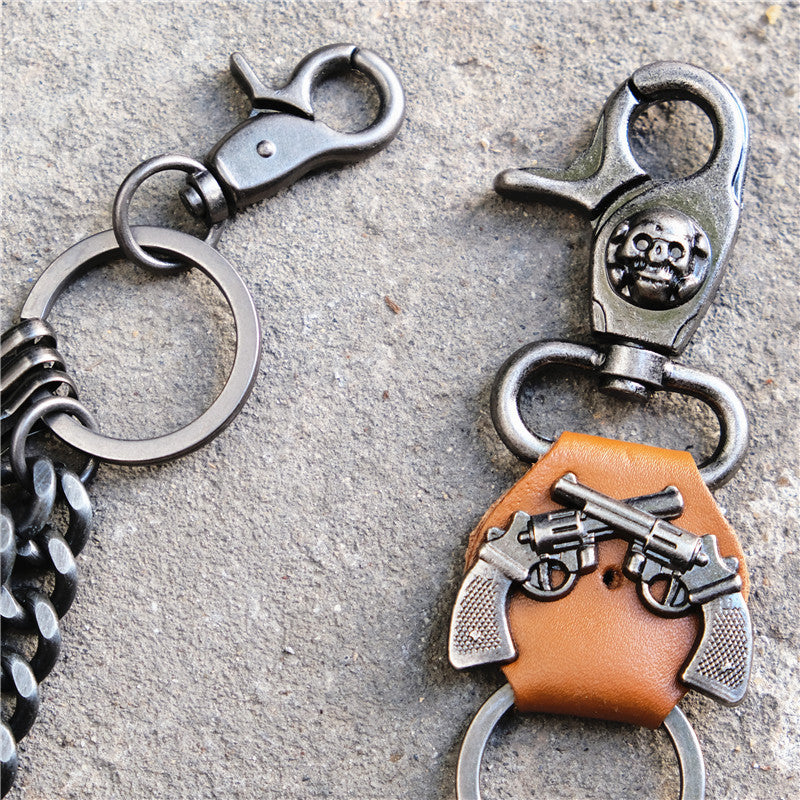 2025 Creative Dual Gun Bullet Pendant Cowhide Metal Pants Chain - Thick Double Chain Hip-Hop Punk Men's Waist Chain